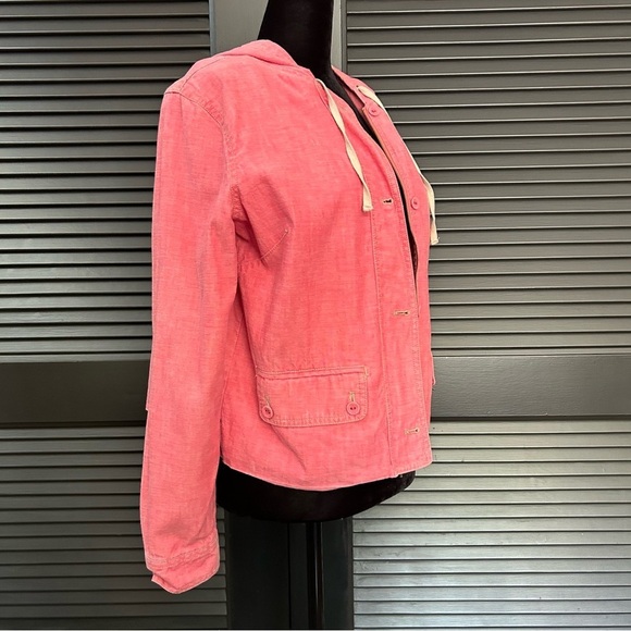 J. Jill Pink Hooded 100% Cotton Chambray Jacket, Size Small - Picture 4 of 15